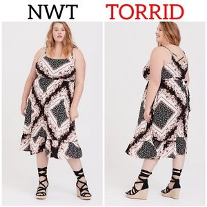 Torrid SCARF PRINT CHALLIS SHIRRED HEM MIDI DRESS
